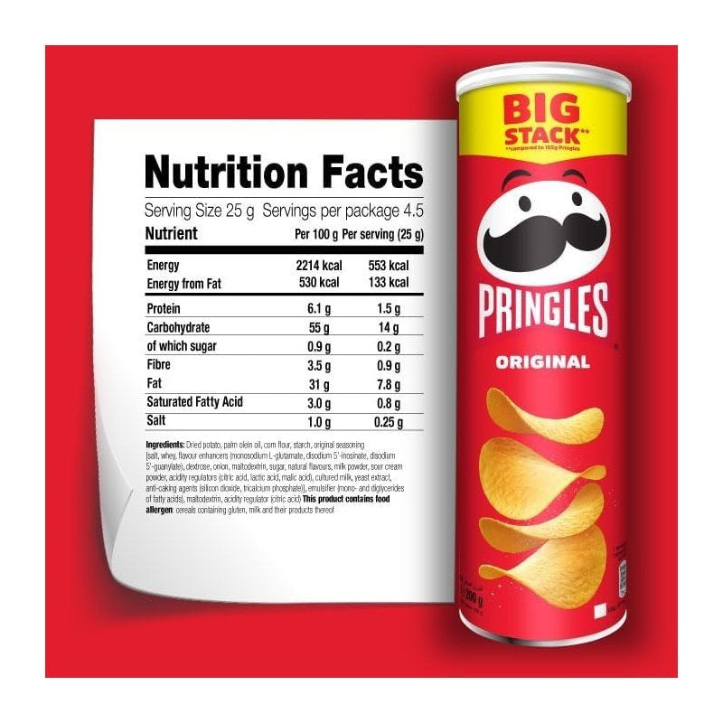 Pringles Original, Snack de Patatas Fritas sabor Original, Tamaño XXL de 185g, Pack de 6 Unidades