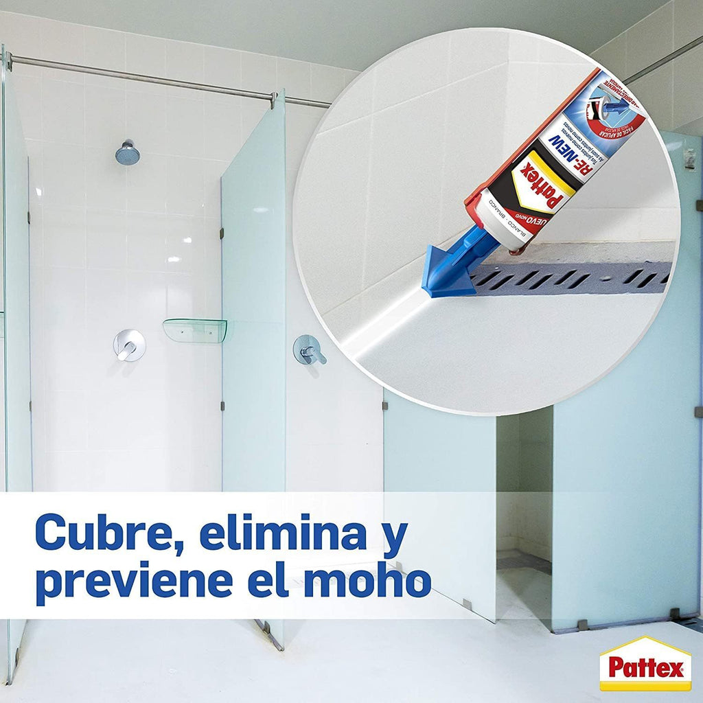 Pattex RE-NEW, Silicona Blanca para Baños, Blanqueador de Juntas, Sellador Universal Impermeable con Triple Resistencia, 280ml