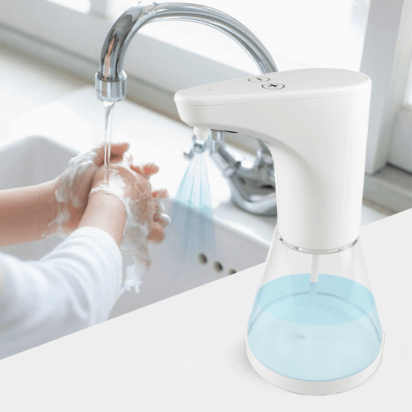 Dispensador Jabon Automático de 500ml, Sensor Automático, 5 Niveles de Dosificación, Ideal para Baño y Cocina, Funciona con 4 Pilas AA (no incluidas), Modo Spray