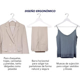 Perchas Ropa de Madera Maciza de Color Blanco, Gancho Rotatorio de 360º, Barra Horizontal, Muecas de Sujeción, Acabado en Vinilo, Perchas para Chaquetas, Trajes, Abrigos, Sudaderas