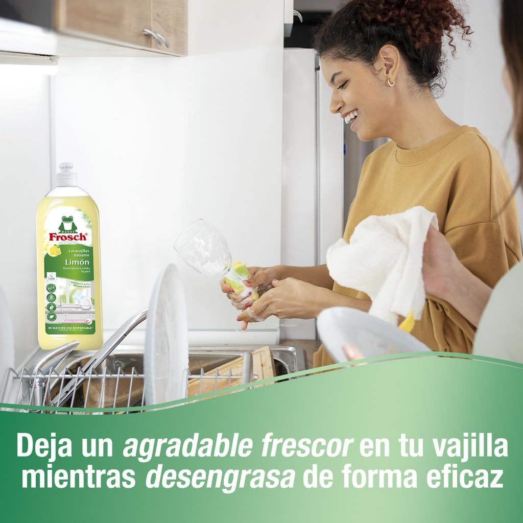 Frosch Lavavajillas Líquido, Lavavajillas Detergente a Mano con Aroma de Limón, Desengrasa y Protege la Piel, Pack de 2 Unidades de 750 ml, 1.5 L en Total