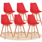 Taburete Alto Cocina con Respaldo, Asiento Blando y Tapizado, Patas Altas Resistentes de Madera de Haya con Reposapiés, Sillas Nórdicas, Ideal para Cocina, Salón, Comedor y Restaurante, 54.5 x 49.5 x 106 cm