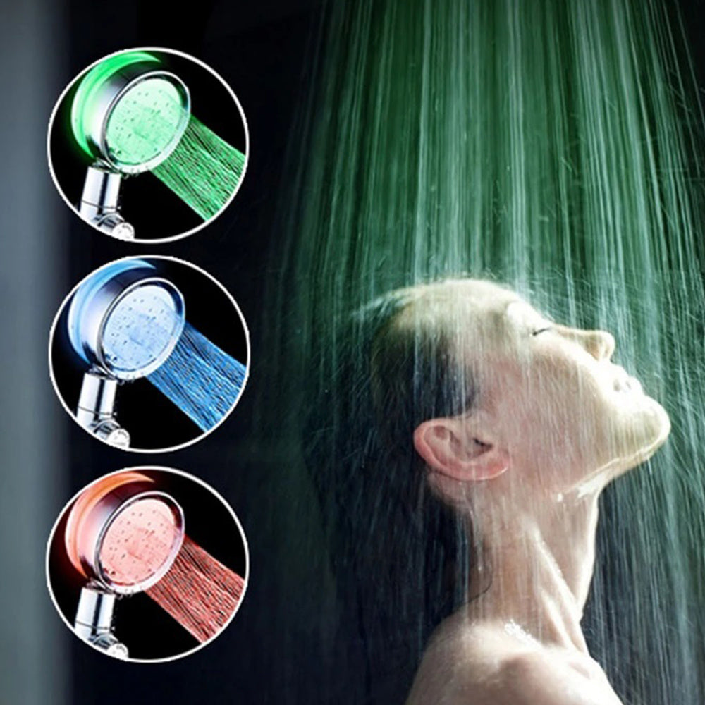 Cabezal de Ducha, Con Regulador de Caudal, Cabezal 360°, Luz Led por Presión de Agua, Cambia de Color con la Temperatura, Botón de Stop, Ahorrador de agua, Filtro Anti-cal y Filtro de Impurezas, Fácil de Instalar