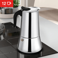 Cafetera Italiana 12 Tazas, Hecha de Acero Inoxidable, Mango Antiquemaduras, Compatible con Vitrocerámica, Gas, Inducción y Eléctrico, Capacidad de 700 gr de Café, Hasta 12 Tazas de Café, Fácil Limpieza