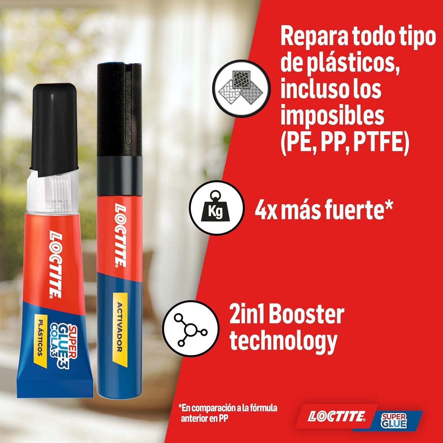Loctite Super Glue-3 Plásticos Difíciles Transparente 2g + 4ml, Pegamento Líquido Apto para PP, PE, PTFE, PVC, Reparación Rápida 4x Más Fuerte, Aplicación Cómoda y Precisa, Con Rotulador Activador