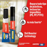 Loctite Super Glue-3 Plásticos Difíciles Transparente 2g + 4ml, Pegamento Líquido Apto para PP, PE, PTFE, PVC, Reparación Rápida 4x Más Fuerte, Aplicación Cómoda y Precisa, Con Rotulador Activador