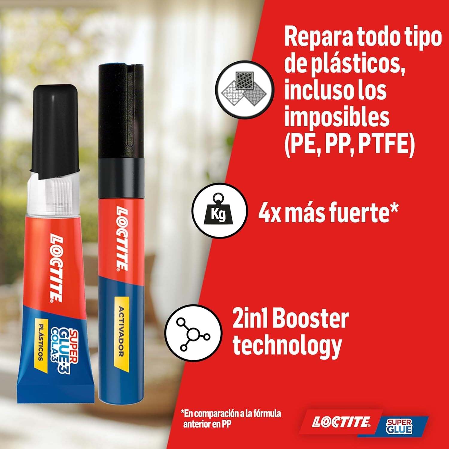 Loctite Super Glue-3 Plásticos Difíciles Transparente 2g + 4ml, Pegamento Líquido Apto para PP, PE, PTFE, PVC, Reparación Rápida 4x Más Fuerte, Aplicación Cómoda y Precisa, Con Rotulador Activador