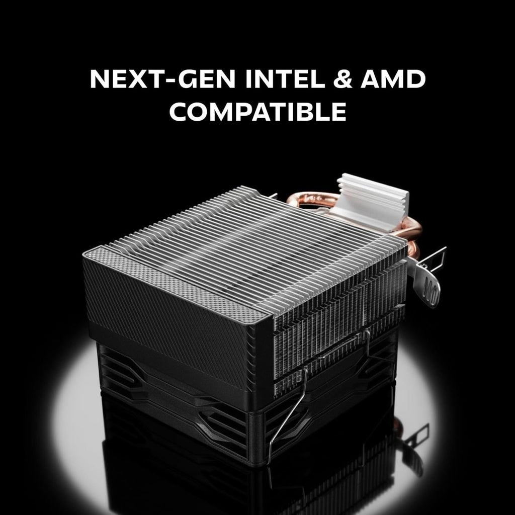 Mars Gaming MCPU-X2, Disipador CPU 150W TDP, 2x Heatpipes, Ventilador PWM FDB, Iluminación FRGB, Diseño Compacto SFF/Mini-ITX, Aletas de Aluminio, Cooler PC con Compatibilidad Intel y AMD, Negro