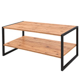 Mesa de Centro de Madera y Metal, para Salón y Sala de Estar, Diseño Rectangular con Estante Inferior para Almacenamiento, Acabado Madera con Estructura Negra, 90 x 50 x 50 cm