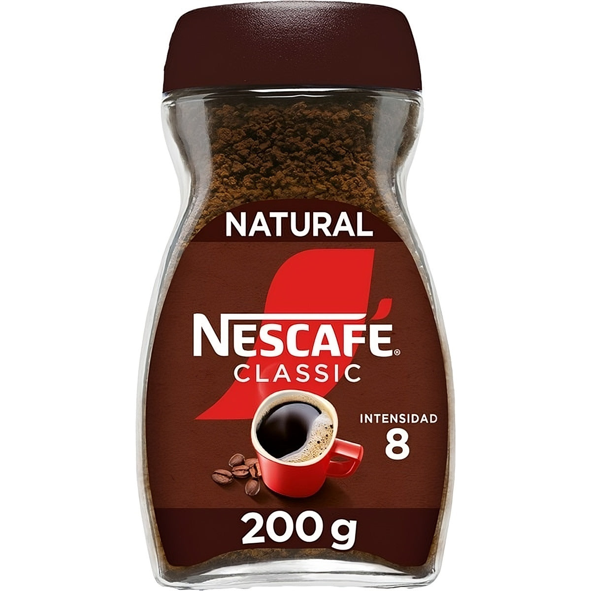Nescafé Classic Natural, Café Soluble Instantáneo 200g/100g/50g, Tueste Medio, Intensidad 8