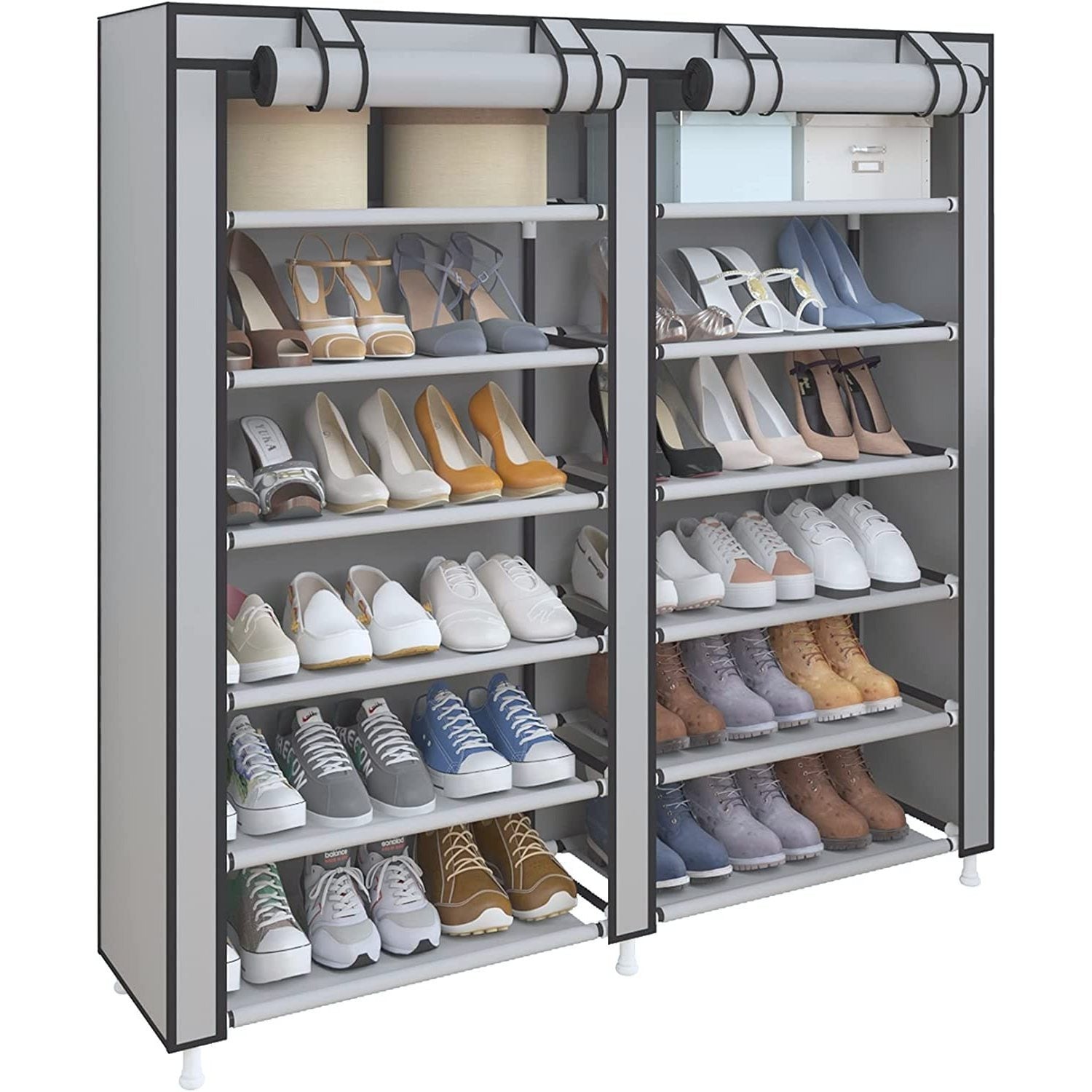 Zapatero Estante de Tela con Cubierta Frontal, Organizador de Zapatos Color Marrón Ideal para Optimizar Espacio