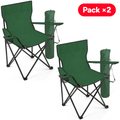 Pack x2 Sillas Plegables Camping con Respaldo y Apoyabrazos para Exterior, Acampada, Pescar y Picnic de 50 x 50 x 80 cm, Resistente y Compacta, Soporta hasta 120kg, Verde