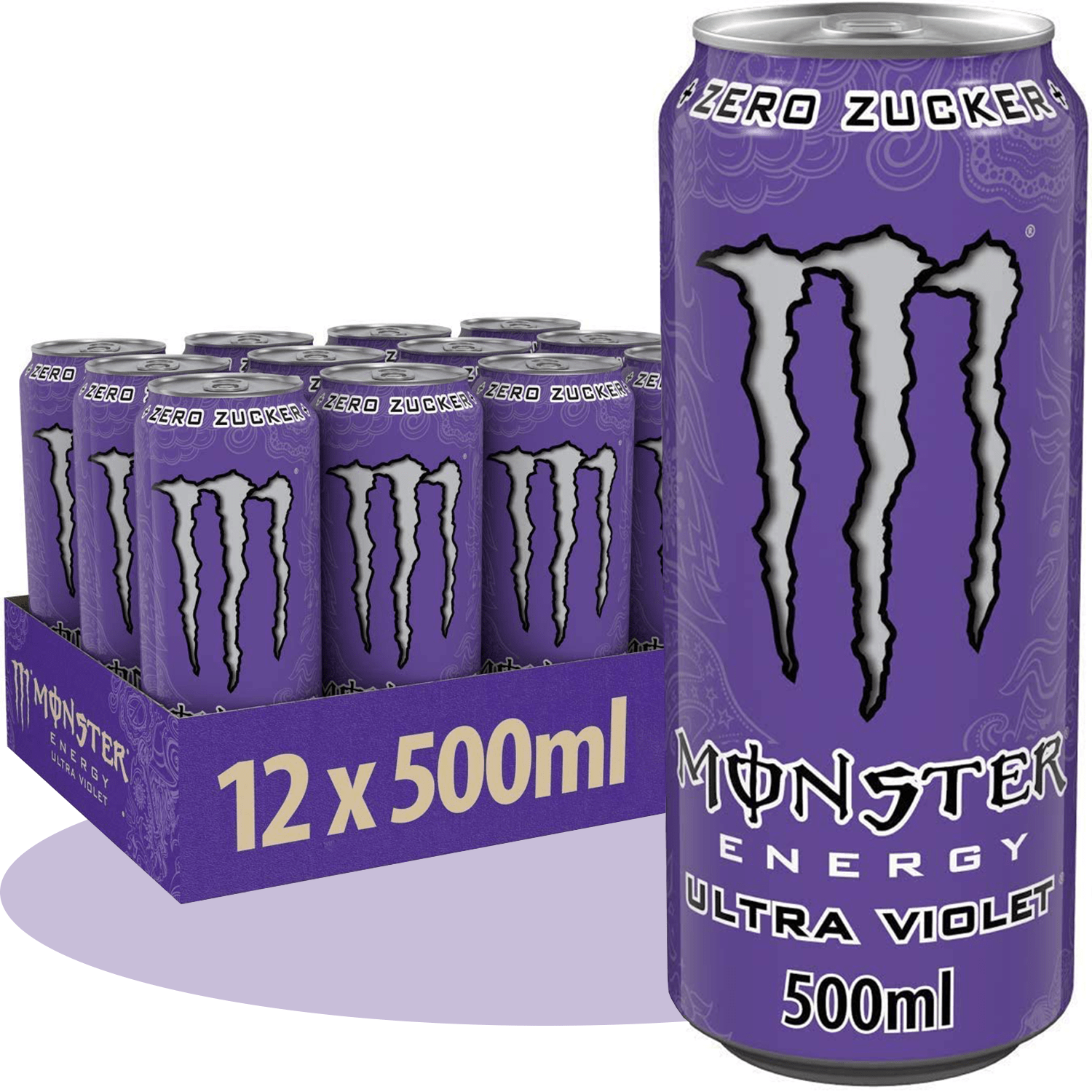 MONSTER ENERGY Ultra Violet Bebida Energética Sabor Uva, Sin Azúcar, 12 Latas de 500ml