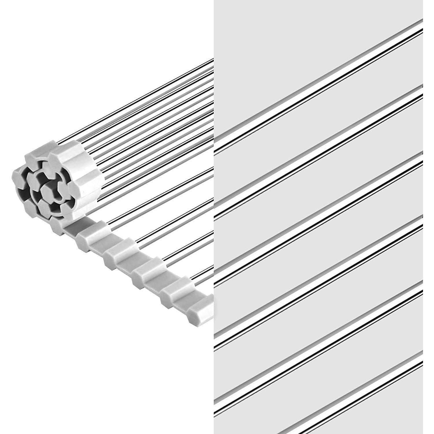 Escurridor de Platos para Fregadero, Escurridor de Platos Enrrollable de Acero Inoxidable, Escurridor Multifuncional sobre Fregadero, Escurridor de Platos Plegable, Colador de Cocina para Frutas y Verdurias, Fácil de Limpiar, Ahorra Espacio, Color Gris