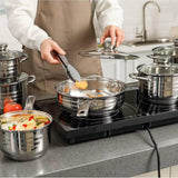 Batería de Cocina 12 Piezas, Juego de Ollas, Cazo y Sartén de Acero Inoxidable, Tapas Incluidas, Apto para Lavavajillas, Apto para Cocina Eléctrica, Gas, Vitrocerámica e Inducción