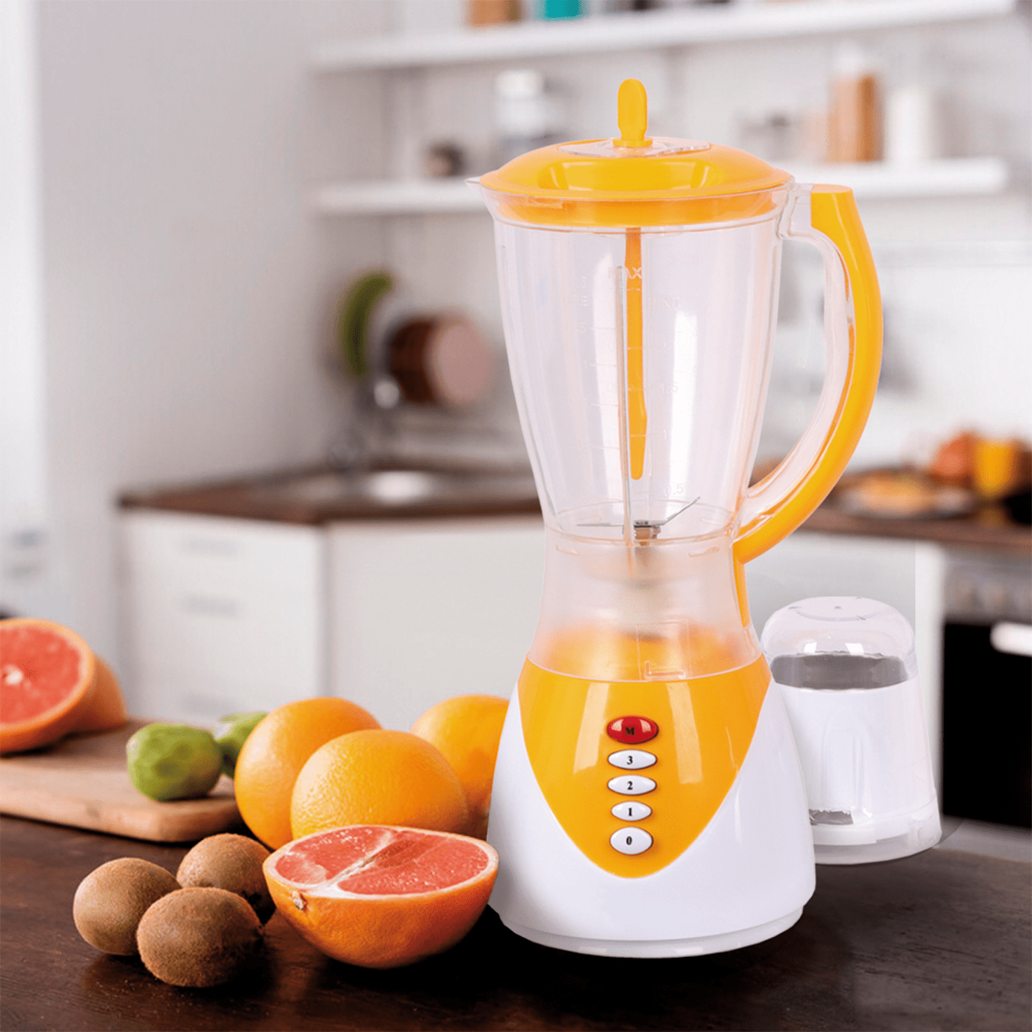Batidora con Jarra de 1.5L, 3 Velocidades, Cuchillas de Acero Inoxidable, Tapa con Espátula, Patas Antideslizantes, 300W de Potencia, Desmontable