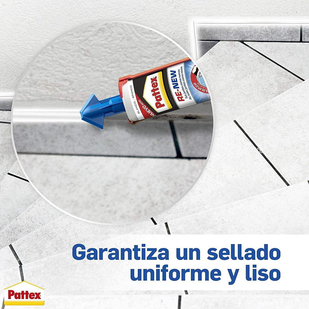 Pattex RE-NEW, Silicona Blanca para Baños, Blanqueador de Juntas, Sellador Universal Impermeable con Triple Resistencia, 280ml