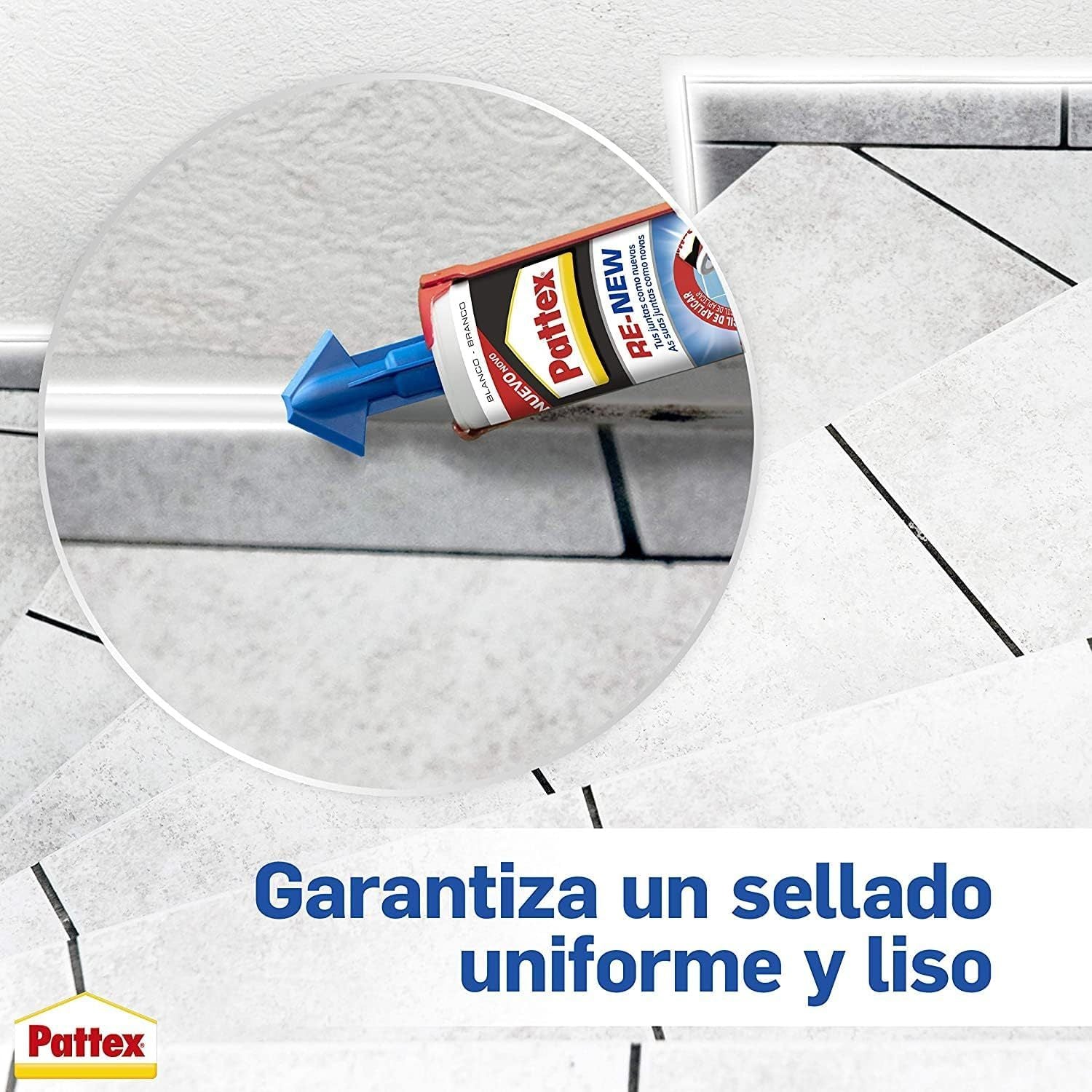 Pattex RE-NEW, Silicona Blanca para Baños, Blanqueador de Juntas, Sellador Universal Impermeable con Triple Resistencia, 280ml