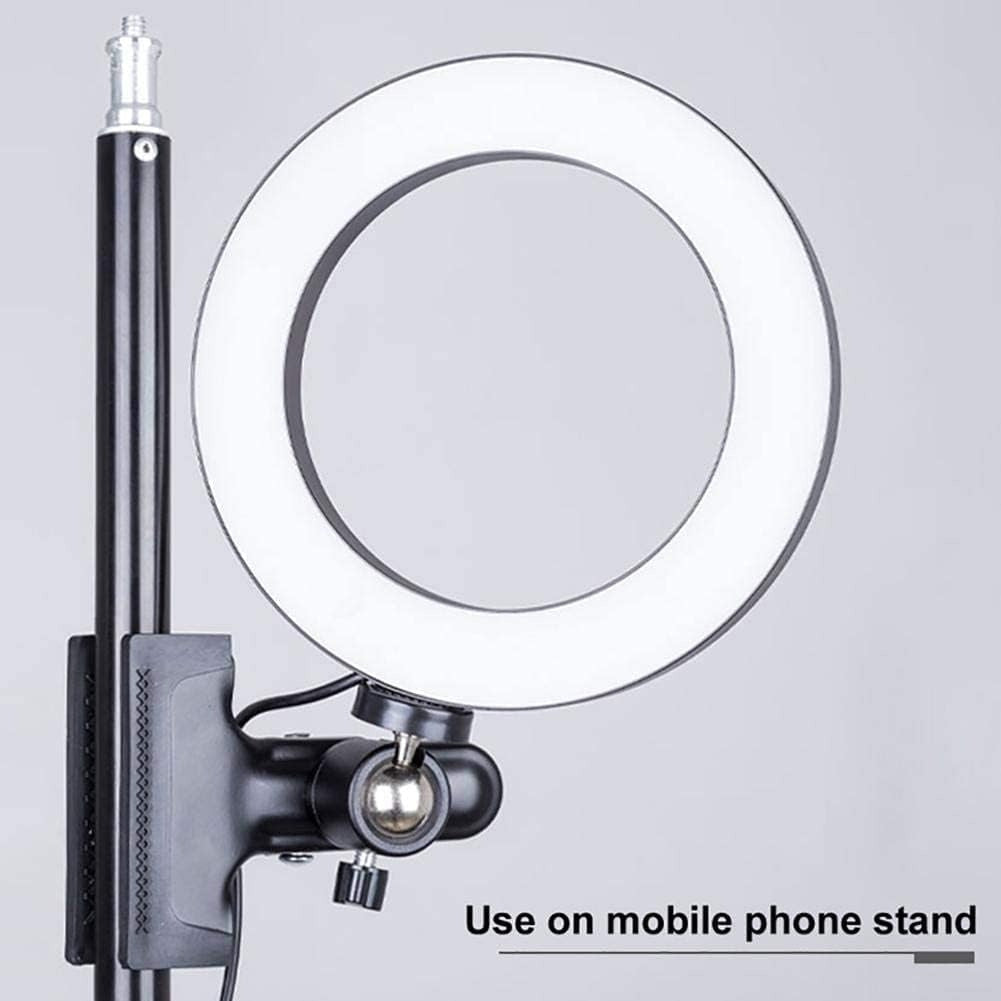 Aro de Luz con Pinza, Anillo De Luz para Selfies, 15 cm de Diámetro, Pinza de Sujección, Varios Niveles de Luz y Color Graduables, Conexión con Cable USB, Ideal para Vídeo y Fotografía, Plástico ABS y PS