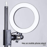 Aro de Luz con Pinza, Anillo De Luz para Selfies, 15 cm de Diámetro, Pinza de Sujección, Varios Niveles de Luz y Color Graduables, Conexión con Cable USB, Ideal para Vídeo y Fotografía, Plástico ABS y PS