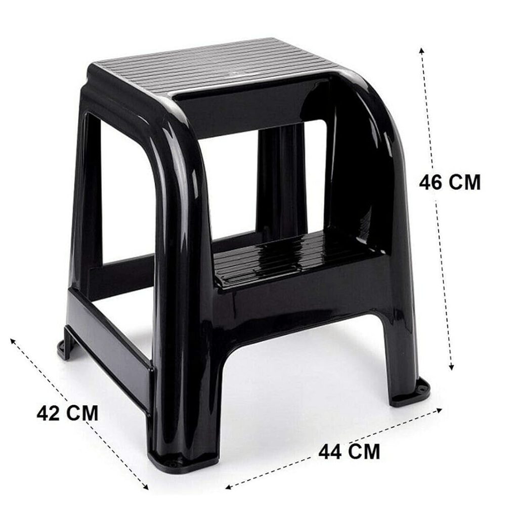 Taburete Escalera Multifuncional 2 Escalones, Resistente y Duradero, Ideal para Hogar y Oficina, Perfecto para Alcanzar Objetos Altos, Negro, 42.2 x 44 x 46 cm