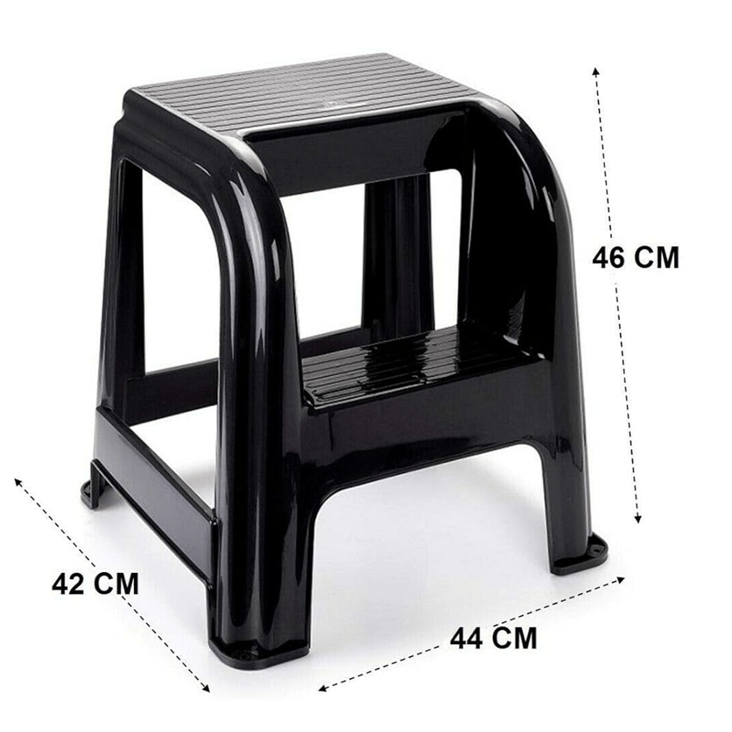 Taburete Escalera Multifuncional 2 Escalones, Resistente y Duradero, Ideal para Hogar y Oficina, Perfecto para Alcanzar Objetos Altos, Negro, 42.2 x 44 x 46 cm