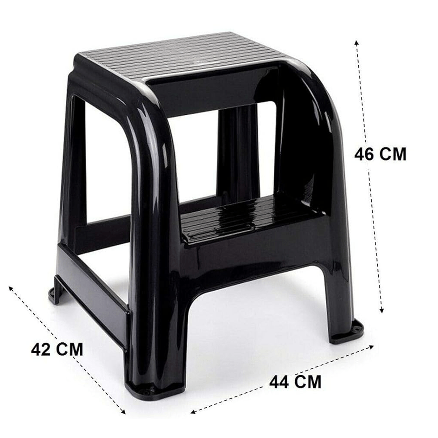 Taburete Escalera Multifuncional 2 Escalones, Resistente y Duradero, Ideal para Hogar y Oficina, Perfecto para Alcanzar Objetos Altos, Negro, 42.2 x 44 x 46 cm