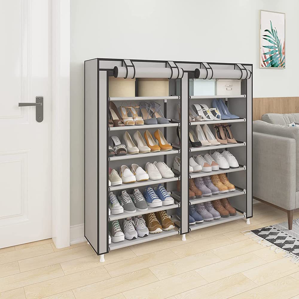 Zapatero Estante de Tela con Cubierta Frontal, Organizador de Zapatos Color Marrón Ideal para Optimizar Espacio
