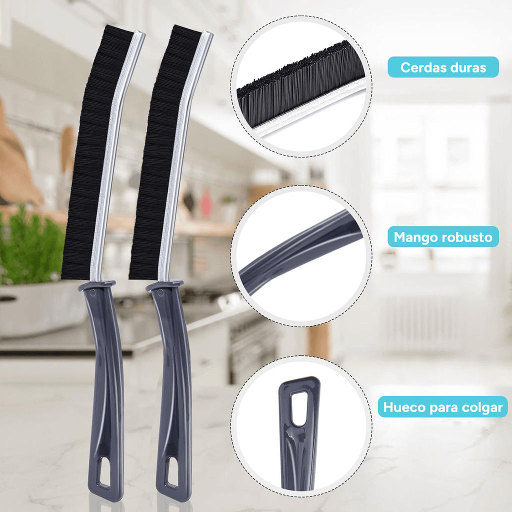 2/4 Cepillo de Limpieza Multiusos para Hendiduras, Cepillo Angular Multifunción con Mango Largo y Cerdas Resistentes, Ideal para Baño, Inodoro, Cocina, Detalles y Esquinas