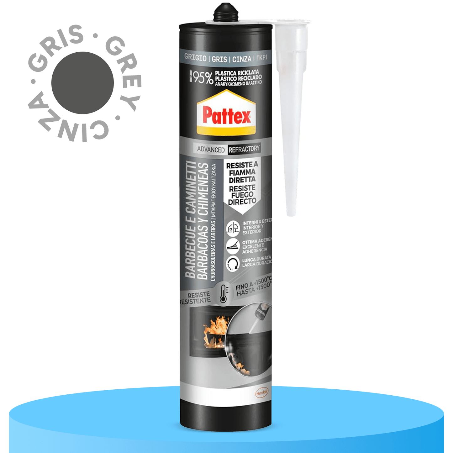 Pattex Silicona Barbacoas y Chimeneas, Para Interior y Exterior, Adherencia Excelente, Larga Duración, Color Gris, 500g