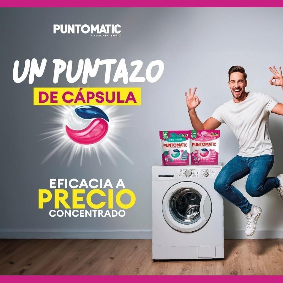 PUNTOMATIC Cápsulas Tricámara Floral, Detergente para Lavadora para Ropa Blanca y de Color, Quitamanchas, 4 Unidades, 192 Lavados en Total