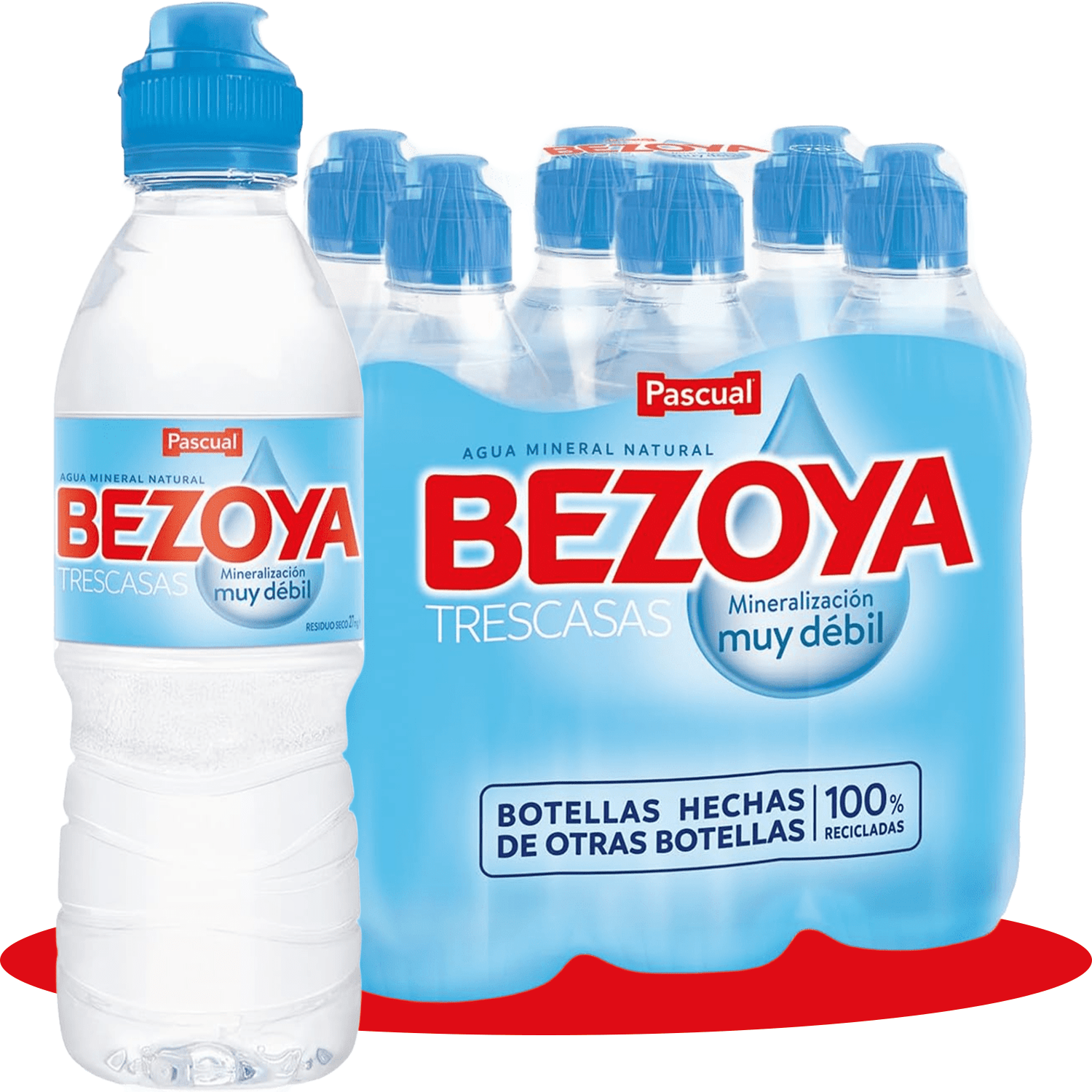 BEZOYA 6 Botellas 75cl de Agua Mineral Natural de Mineralización Muy Débil con Tapón Sport, Ideal para Deporte, Reuniones, Oficina y Casa