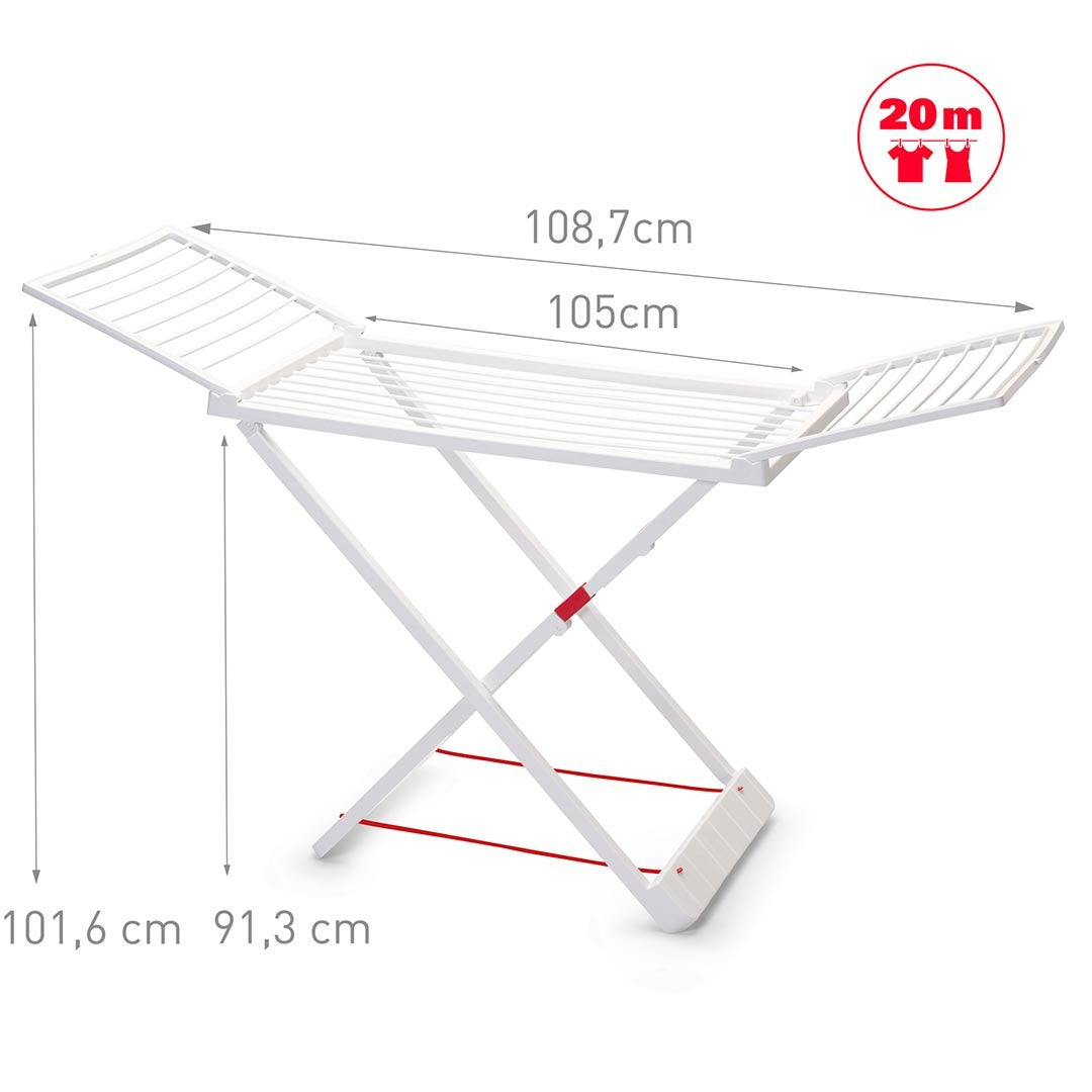 Tendedero Plegable con Alas, 20 Metros de Superficie de Tendido, Hecho de Resina Resistente al Sol y a la Intemperie, 180 x 108 x 55 cm