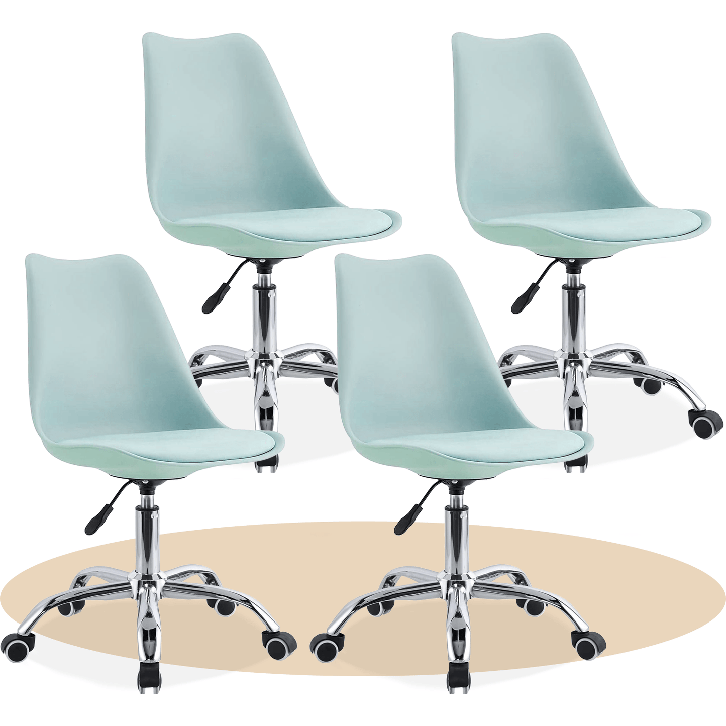 Silla Escritorio Ergonómica con Ruedas, Silla Oficina Giratoria con Altura Ajustable, Acolchada, Estilo Nórdico, Ideal para Estudio y Oficina