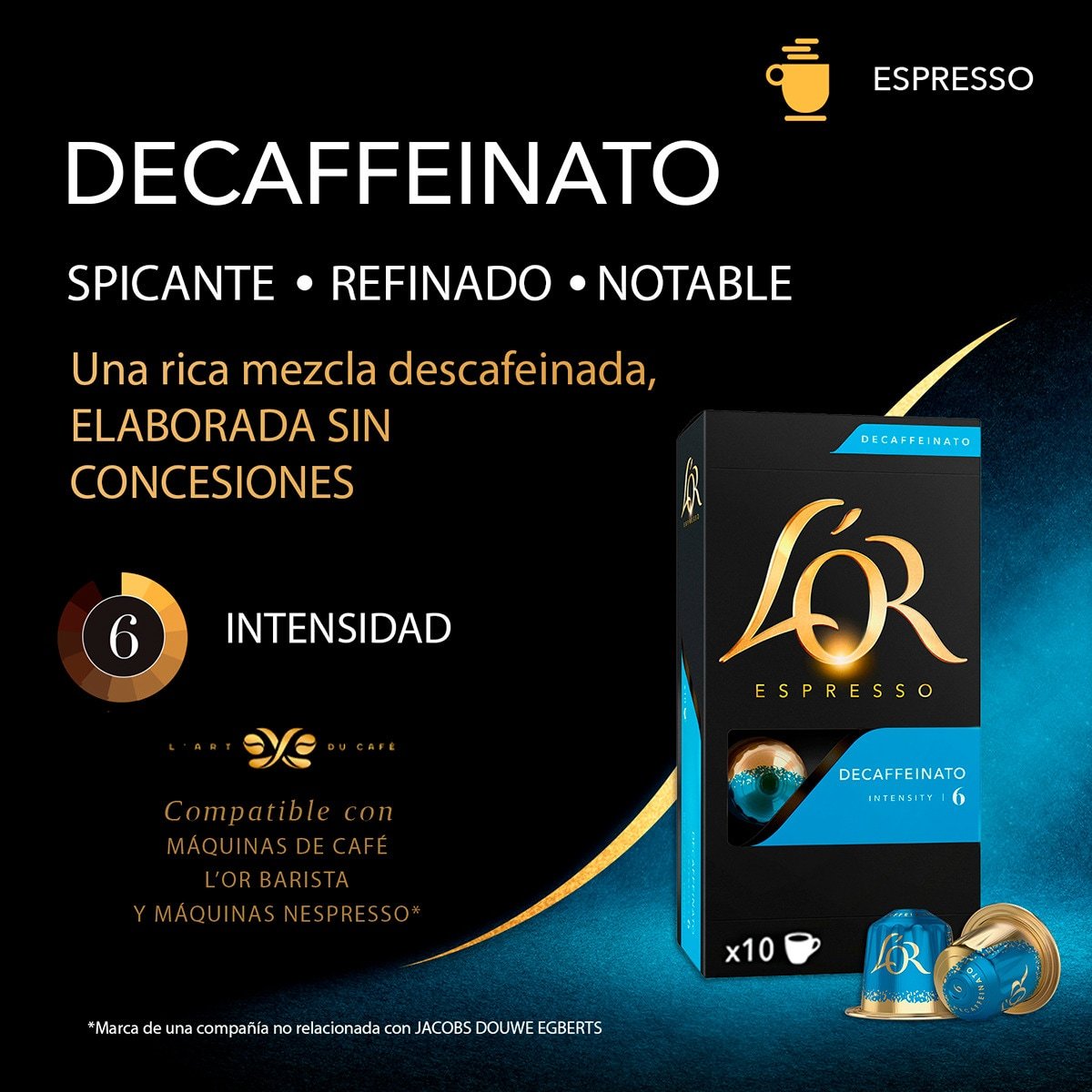 L'Or Espresso Café Cápsulas Descafeinado, Intensidad 6, 10/50 Cápsulas