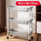 Carrito Auxiliar con Ruedas, Carrito Multifuncional de 3 Niveles, Apto para el Hogar, Oficina, Cocina, Sala de Estar, Baño, Fácil de Limpiar, Desplazamiento Fluido, 18,5 x 58 x 61 cm