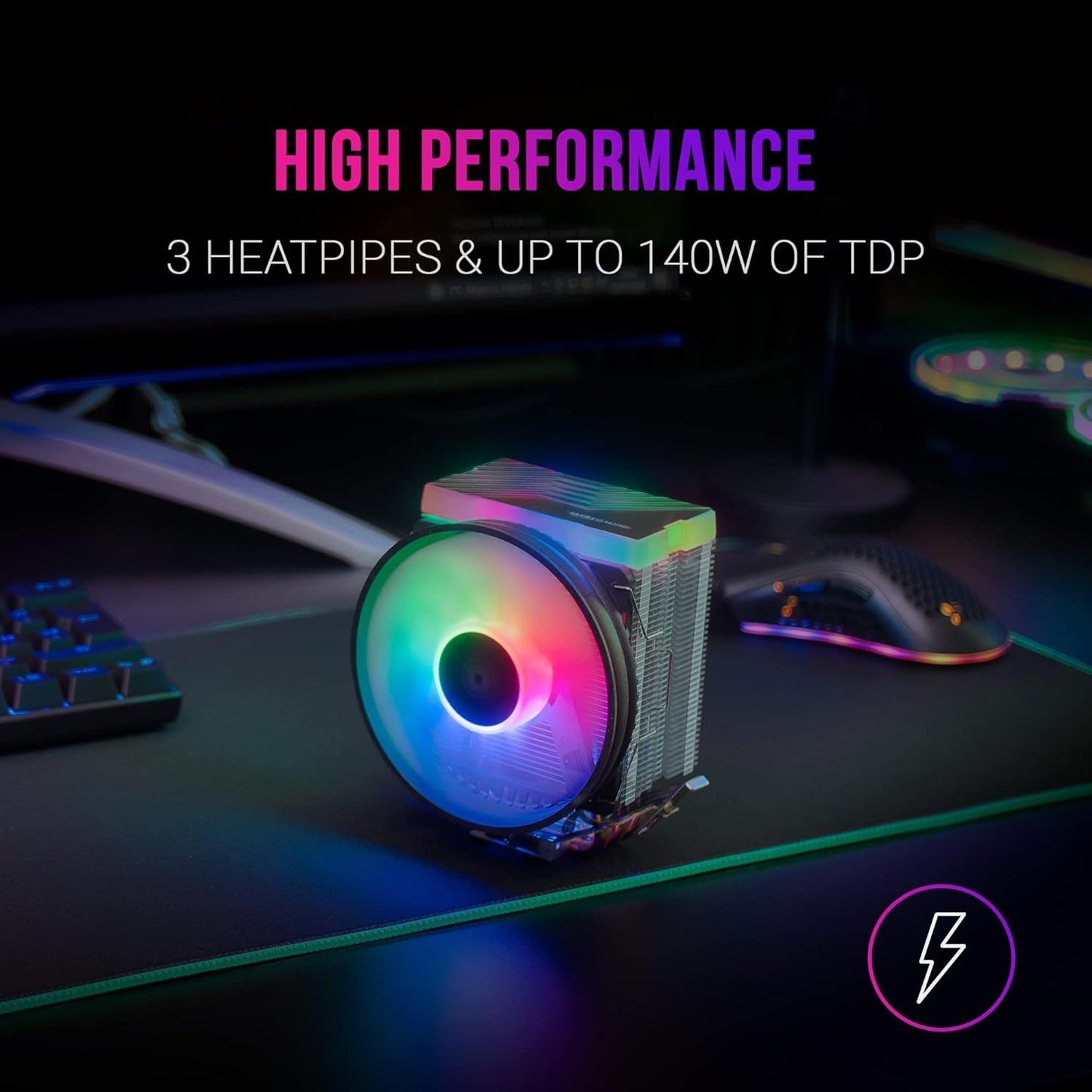 Mars Gaming, MCPU33, Disipador CPU Dual FRGB, 3 Heatpipes HCT, TDP 140W, Ventilador Ultra-silencioso PWM 11 cm, Color Negro