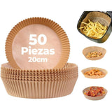 x50 Papel Freidora Aire, Papel Antiadherente, Resistente e Impermeable, Ideal para Freidoras sin Aceite, Papel Air Fryer Circular, 20 cm