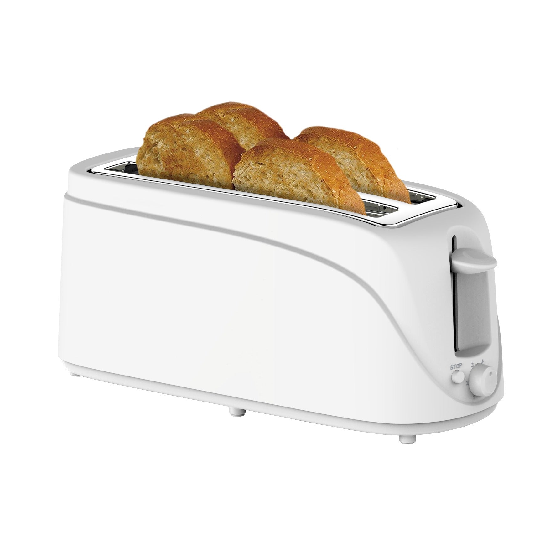 Tostadora de Pan de Molde de 4 Rebanadas, 6 Niveles de Tostado, Botón de Parado, Capacidad para 4 Rebanadas, Ranura de Acero Inoxidable, Bandeja Recogemigas, 220V-240V/50Hz, 1300W