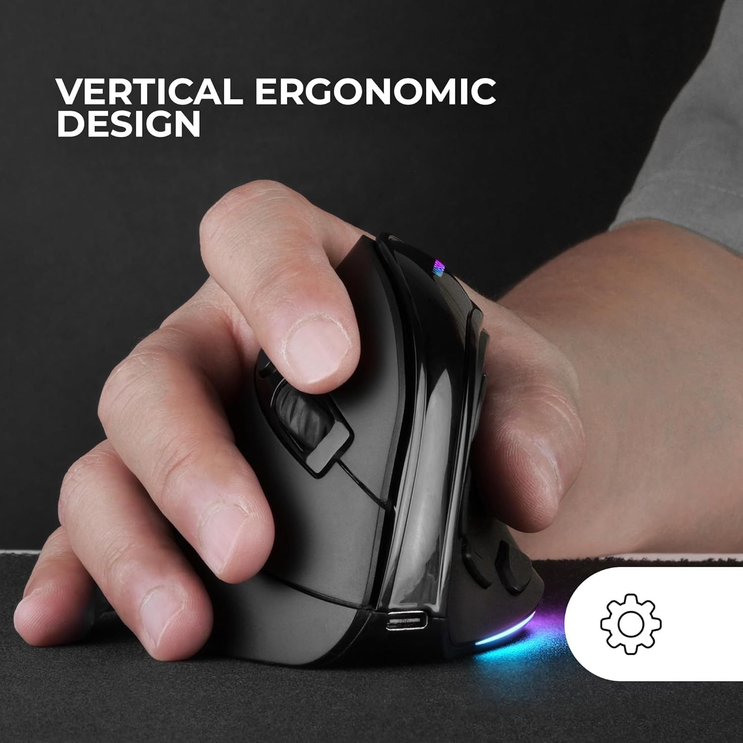Mars Gaming MM-SK, Ratón Gaming Inalámbrico Vertical Tri-Mode Ergonómico, Iluminación RGB Chroma, Sensor Óptico Pixart 8400DPI, Switches Mecánicos Huano, 9 Botones Programables, Negro