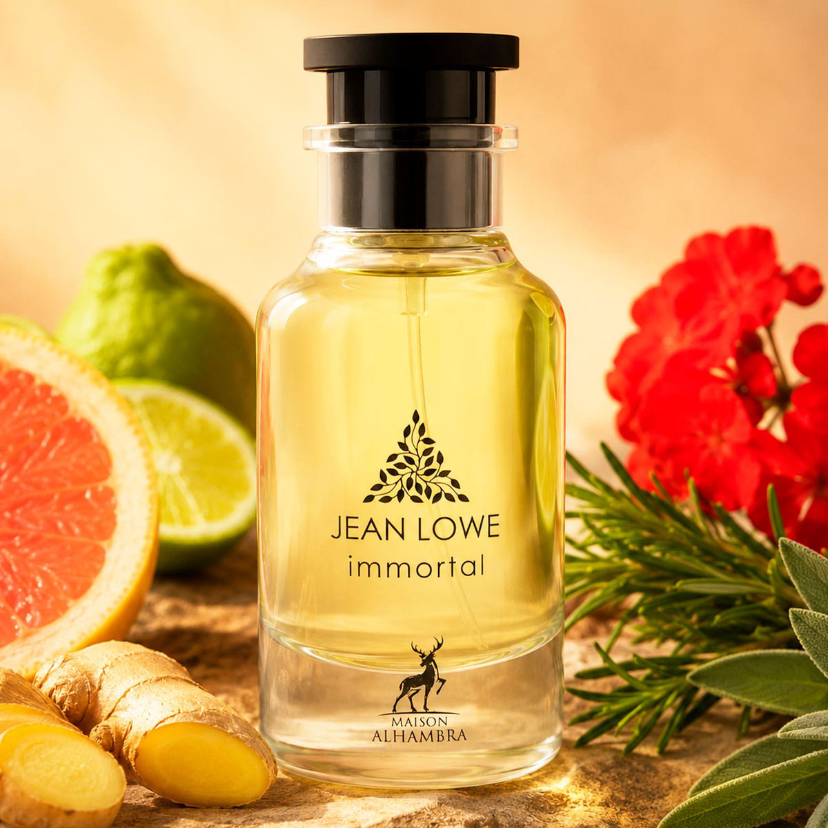 Maison Alhambra Jean Lowe Immortal Eau de Parfum, Perfume Árabe de Aroma Fresco y Cítrico con Notas Especiadas y Amaderadas, 100 ml