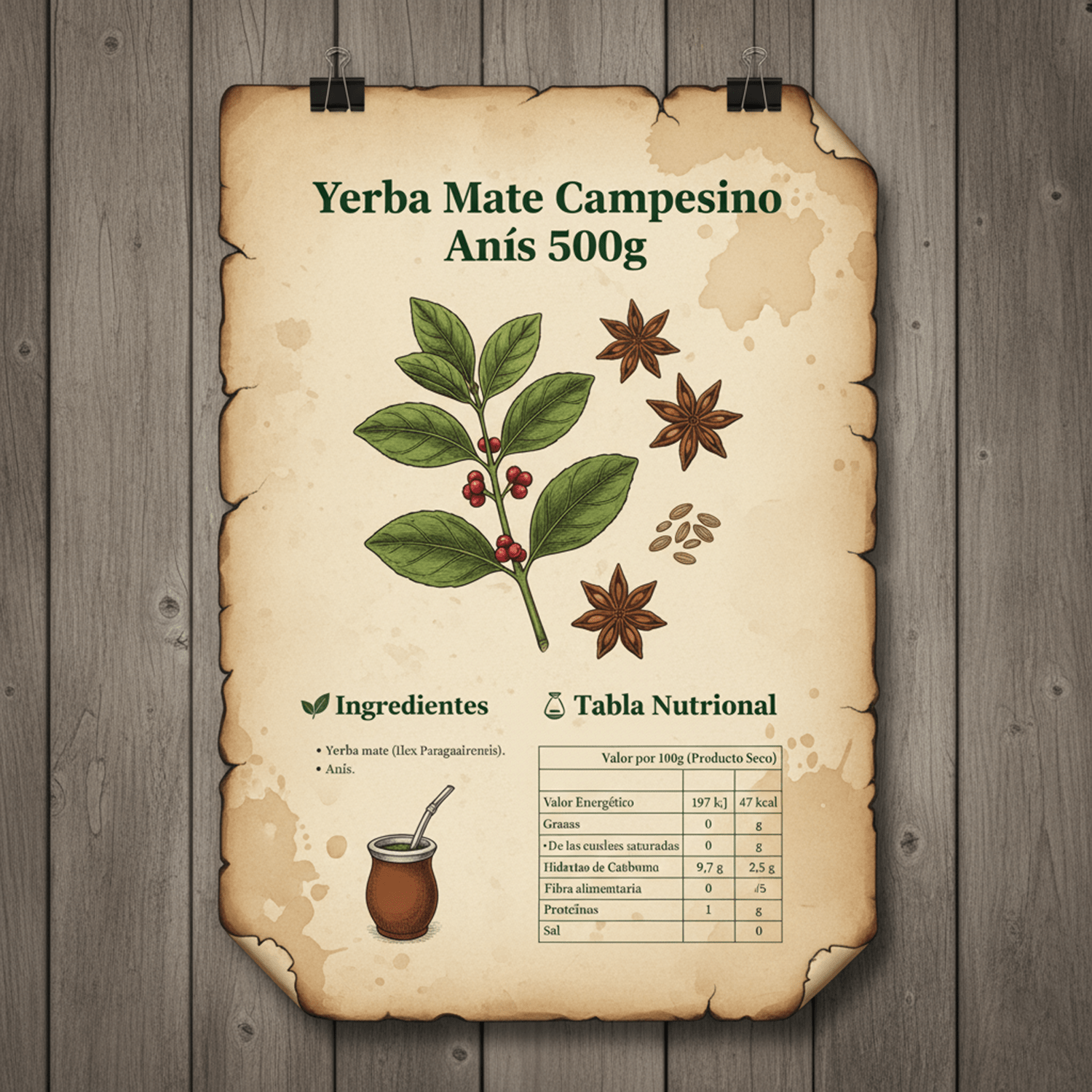 Campesino Yerba Mate, Yerbas para Mate con Sabor a Anís, Té Rico en Vitaminas y Minerales Esenciales, Origen de Paraguay, 500g por Paquete