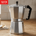 Cafetera Italiana 12 Tazas, Cafetera Italiana de Aluminio con Mango Ergonómico, Compatible con Cocina de Gas, Vitrocerámica e Inducción, Válvula de Seguridad