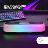 Mars Gaming MSB-Orb, Altavoz Portátil + Barra de Sonido 20W, Iluminación Orbilight RGB 360º, Soundbar con Sistema de Triple Driver, Altavoces Gaming Bluetooth 5.3 / USB/MicroSD/AUX/FM, Negro