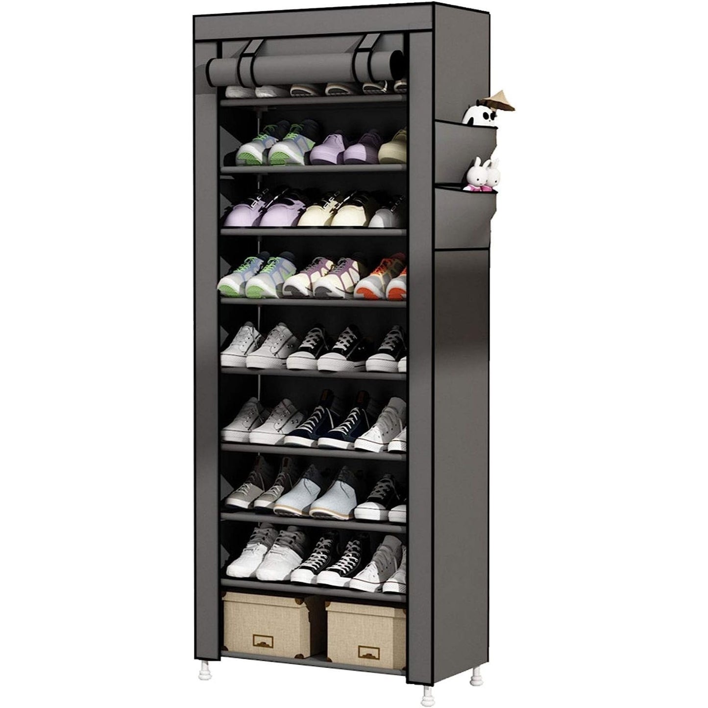 Zapatero Organizador de Tela con Cubierta Frontal, Organizador de Zapatos de Gran Capacidad ideal para Ahorrar Espacio, Organizador de Almacenamiento de Zapatos, Zapatero Multinivel, 60 x 30 x 160 cm