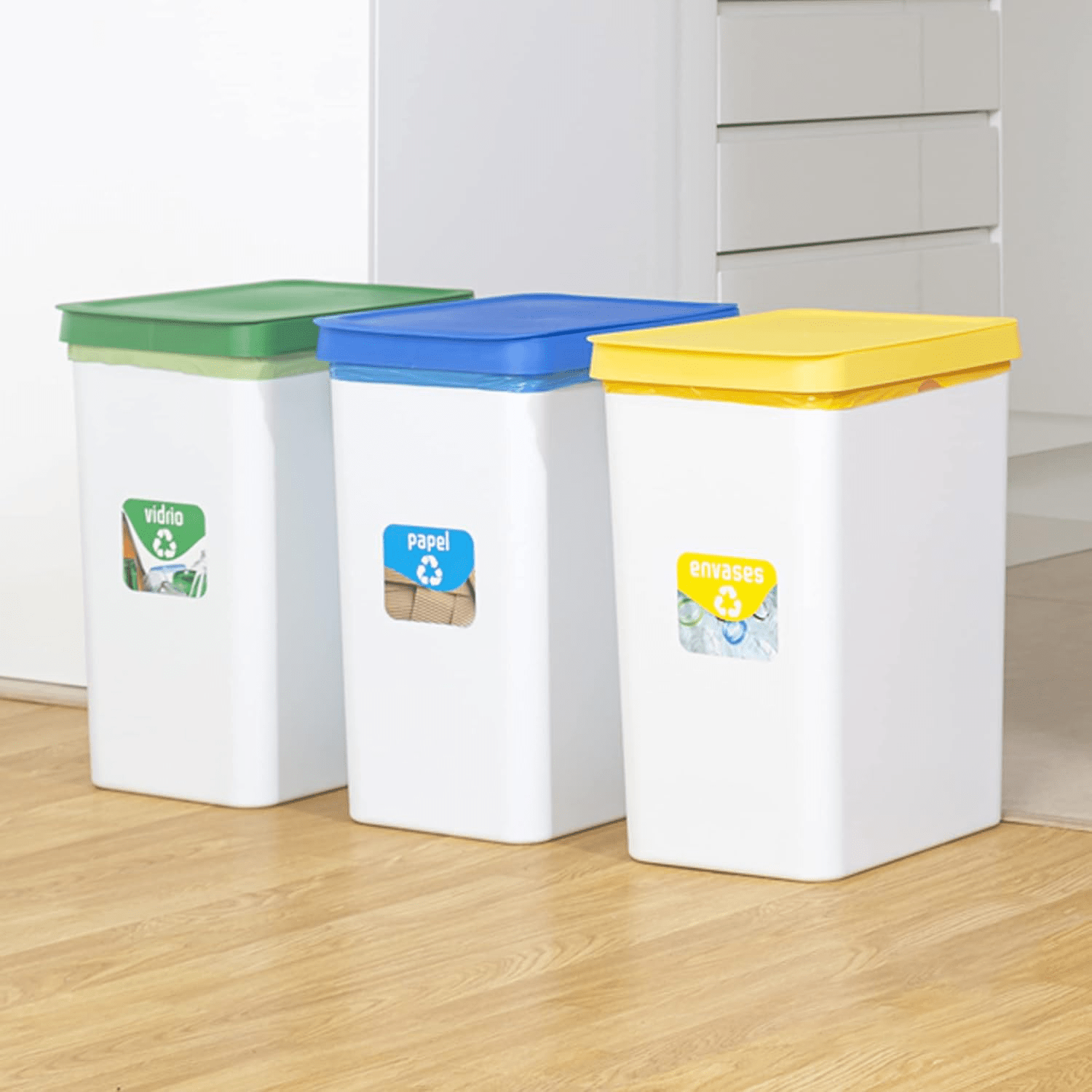Cubo Basura Cocina de Plástico Resistente, 30L, Cubos de Basura Reciclaje