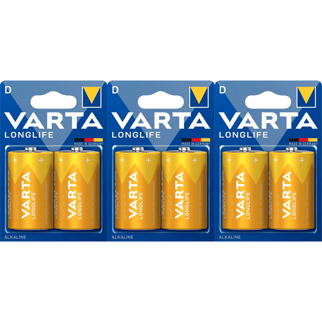 Pilas D Alcalinas de Alto Rendimiento, VARTA Longlife, Ultra Larga Duración, Energía Potente y Continua, Ideal para Linternas de Alto Consumo, Radios Portátiles, Juguetes Grandes, Equipos de Sonido y Dispositivos Industriales - VARTA