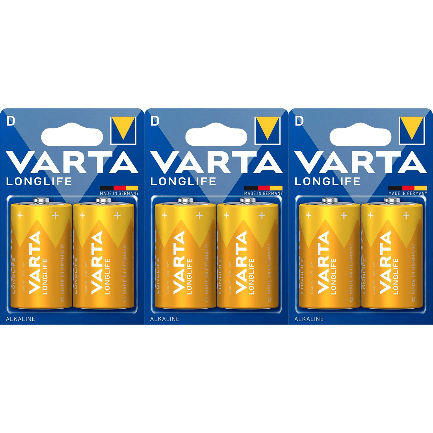 Pilas D Alcalinas de Alto Rendimiento, VARTA Longlife, Ultra Larga Duración, Energía Potente y Continua, Ideal para Linternas de Alto Consumo, Radios Portátiles, Juguetes Grandes, Equipos de Sonido y Dispositivos Industriales - VARTA