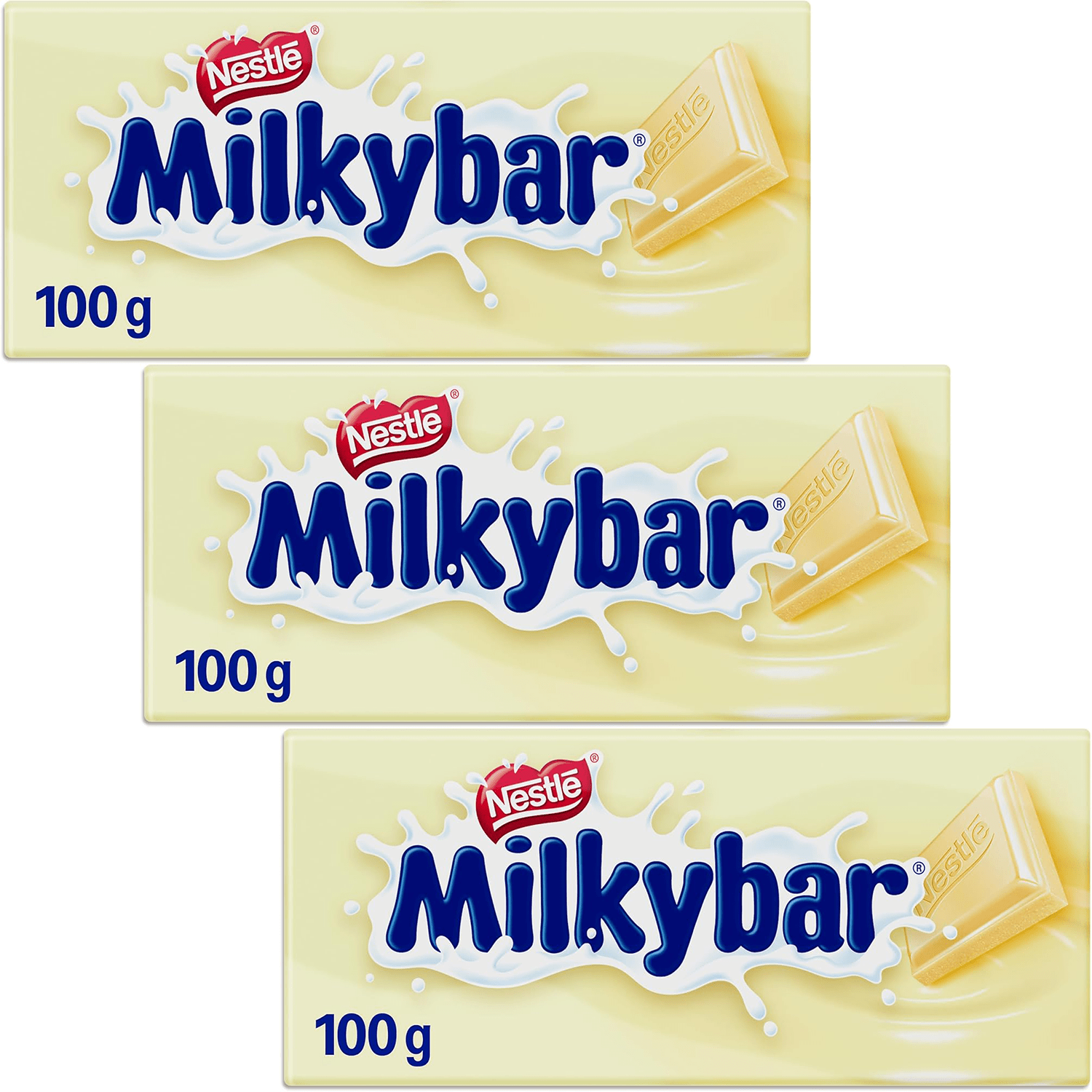 Nestlé Milkybar Chocolate Blanco, 3 Tabletas de Chocolate Blanco, Pack Ahorro de 3 Tabletas de 100g