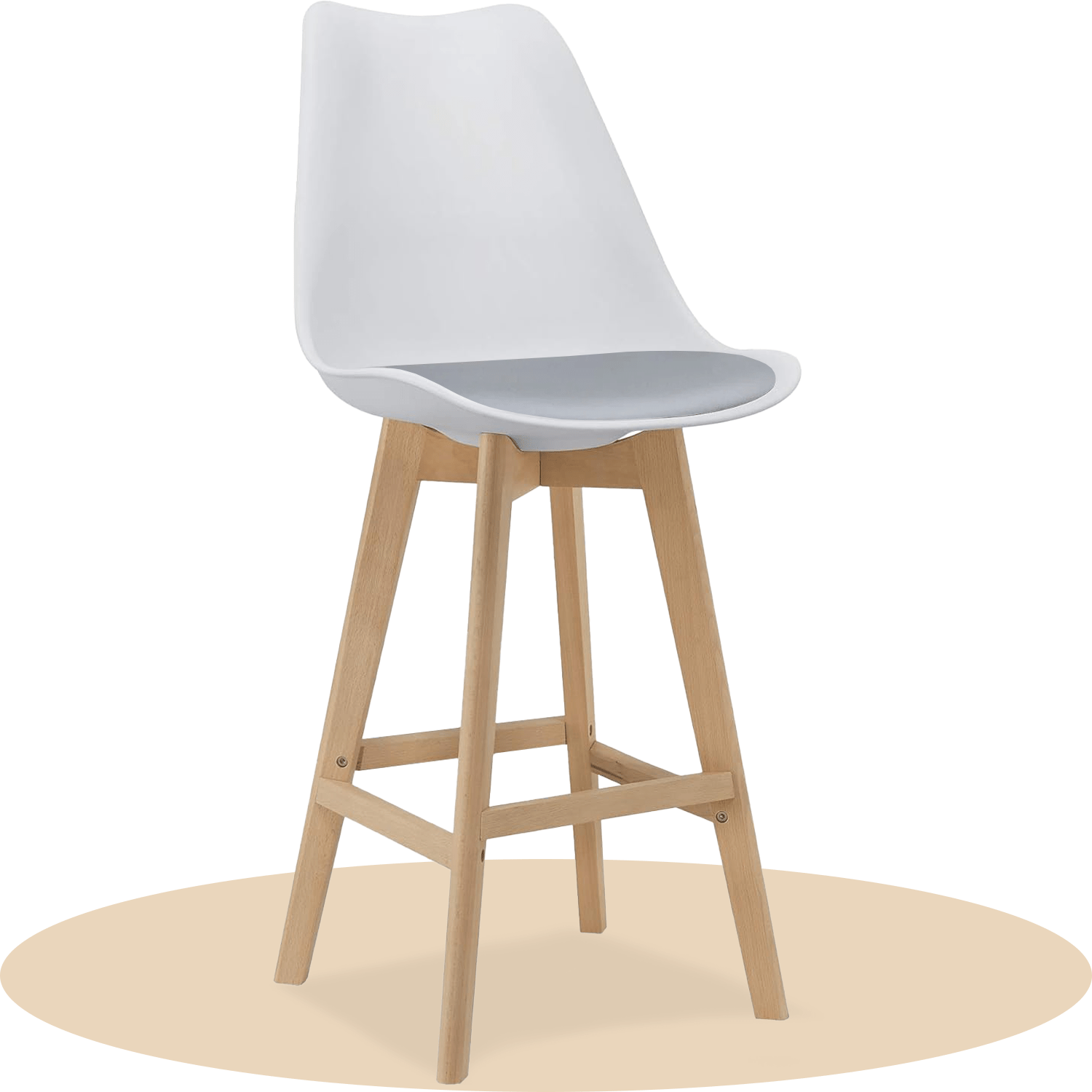 Taburete Alto Cocina con Respaldo, Asiento Blando y Tapizado, Patas Altas Resistentes de Madera de Haya con Reposapiés, Sillas Nórdicas, Ideal para Cocina, Salón, Comedor y Restaurante, 54.5 x 49.5 x 106 cm